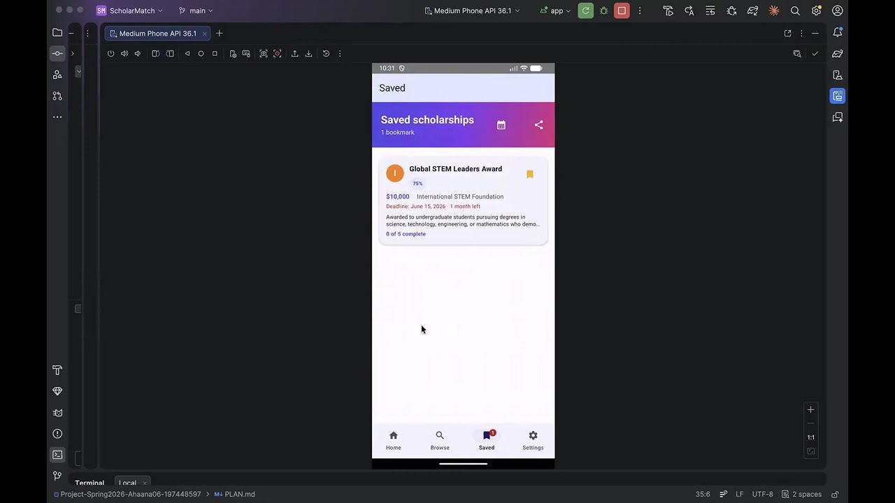 ScholarMatch Android application demo